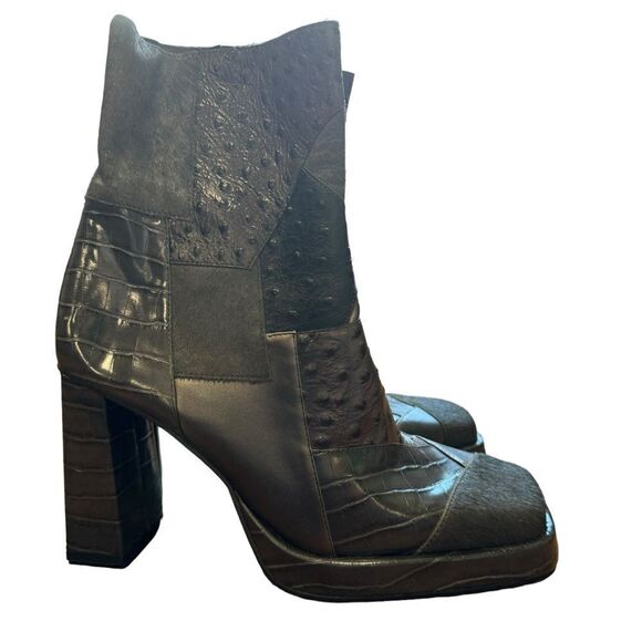 Revolve Jeffrey Campbell Calf Hair Leather Patchwork Maximal Lo Platform Bootie - Picture 3 of 12